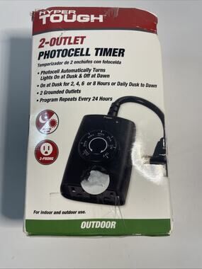 Hyper Tough 2-Outlet Indoor Outdoor Photocell & 24 Hour Timer # HT2065